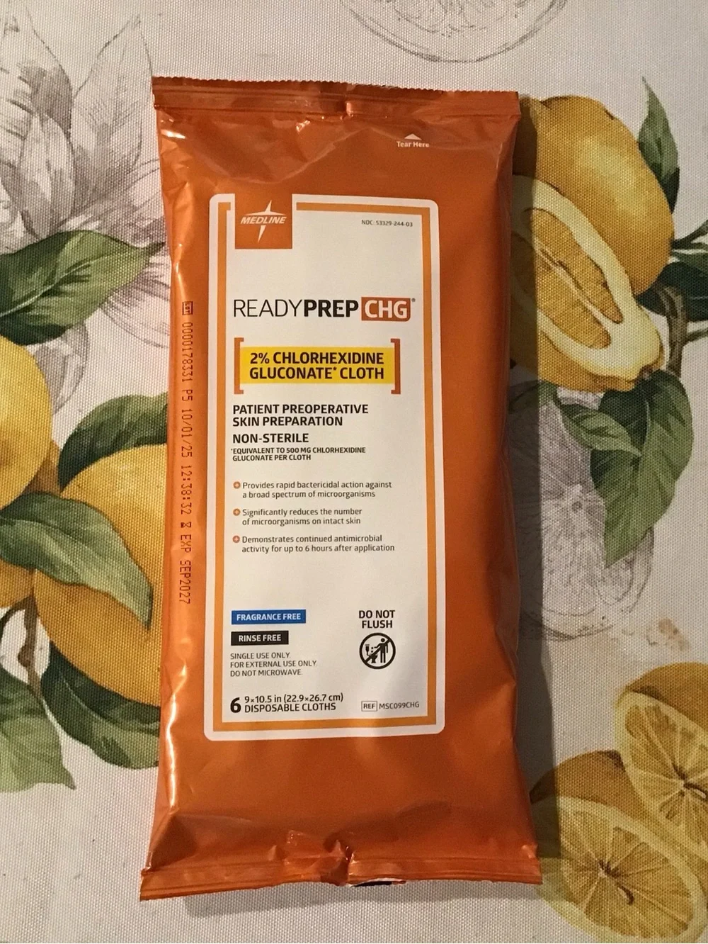 Med line ready prep CHG 2% Chlorhexidine Gluconate cloth, pack of 6